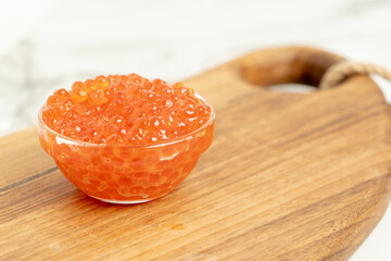 Red sockeye salmon caviar on the table