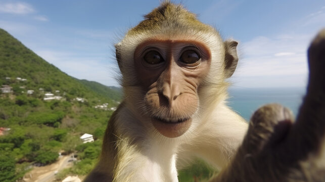 Monkey Taking Selfies. Crazy wild Animal Who Took Cute Selfies.