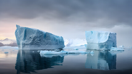 floating glaciers and iceberg melting in Antarctica, global warming and climate change concept
