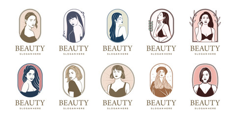 Set of beauty woman logo design for makeup, salon and spa, beauty care