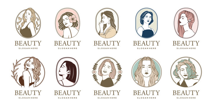 Set of beauty woman logo design for makeup, salon and spa, beauty care