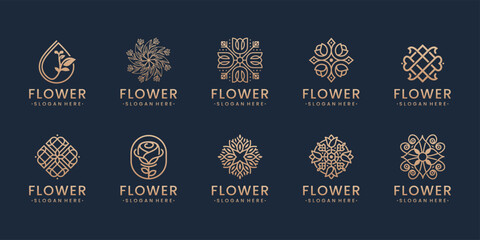 Set of floral flower ornament beauty luxury logo design inspirations - obrazy, fototapety, plakaty