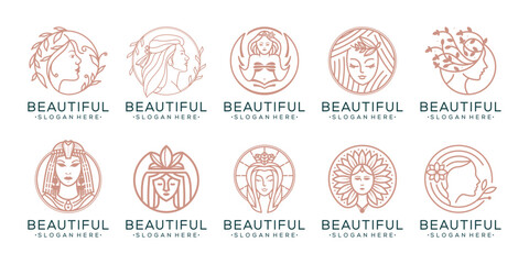 Set of luxury beauty woman logo design for makeup, salon and spa, beauty care