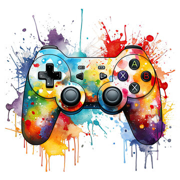recommend clip art: Watercolor Playing Games Controller Illustration