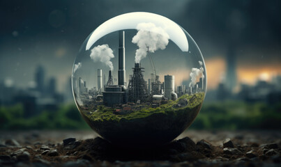 Environmental Impact of Industrialization Concept in Glass Sphere - obrazy, fototapety, plakaty