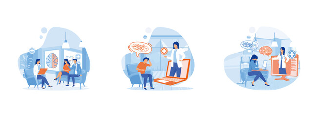 Fototapeta premium Marriage crisis. Mental problem.online Psychological Help. Psychologist 1 set flat vector modern illustration 