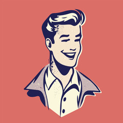retro cartoon illustration of a happy smiling man with sketchy simple face
