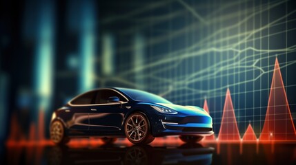 Graphs Increase in electricity prices with background. Electric cars are charging. 