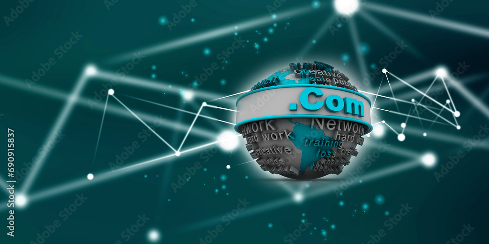 Poster 3d illustration globe with word dot com