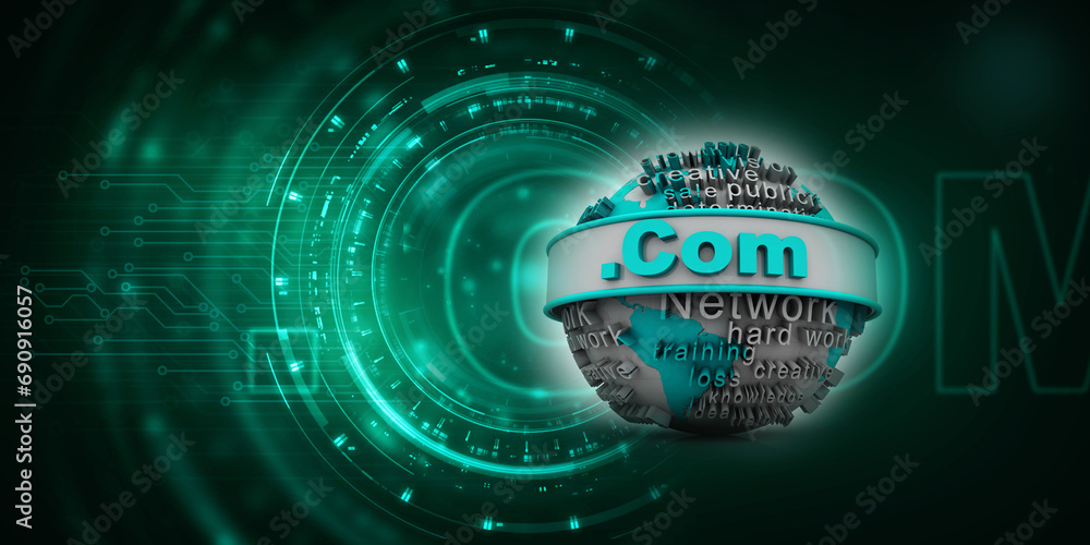 Poster 3d illustration globe with word dot com