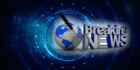 3d rendering newspaper, blog, publication Breaking News globe