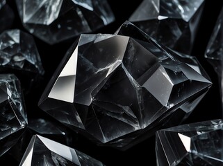 Black quartz crystal cluster on plain black background from Generative AI