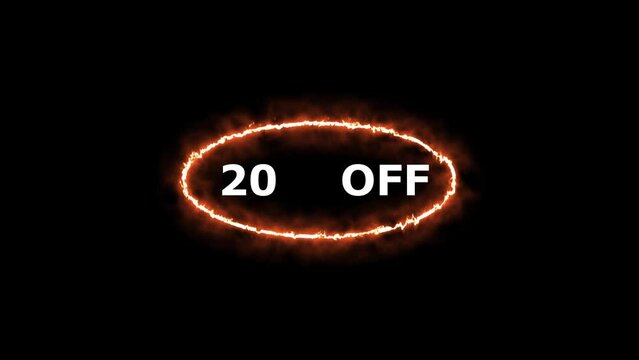 20% OFF text in the center animated on a black background, depicting a hot discount or sale concept."
