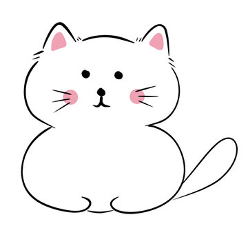 Hand drawn cute whit cat 
