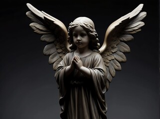 Full body marble statue of a child angel on plain black background 8 from Generative AI
