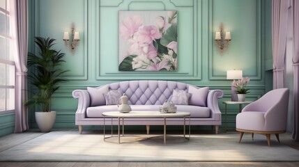 a tranquil and harmonious backdrop with a blend of silky seafoam green and soft lilac, evoking a sense of serenity and balance.