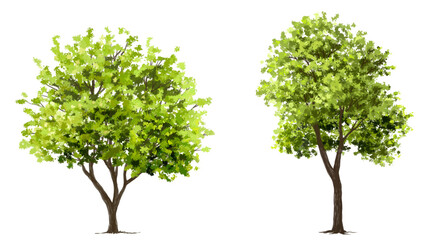 Vector watercolor green tree or forest side view isolated on white background for landscape and architecture drawing,elements for environment or garden,botanical element for exterior section in spring