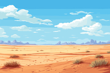 A vast desert view with clear blue sky during the day, landscape with mountains and blue sky, vector illustration