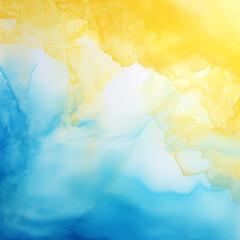 Obraz premium Vibrant watercolor blend of blue and yellow, resembling a bright summer sky meeting the ocean