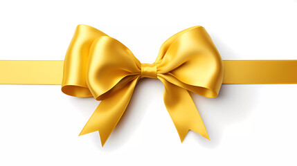 A yellow ribbon wrapped in a bow on a white background with a white background and a gold ribbon on the top of the bow - obrazy, fototapety, plakaty