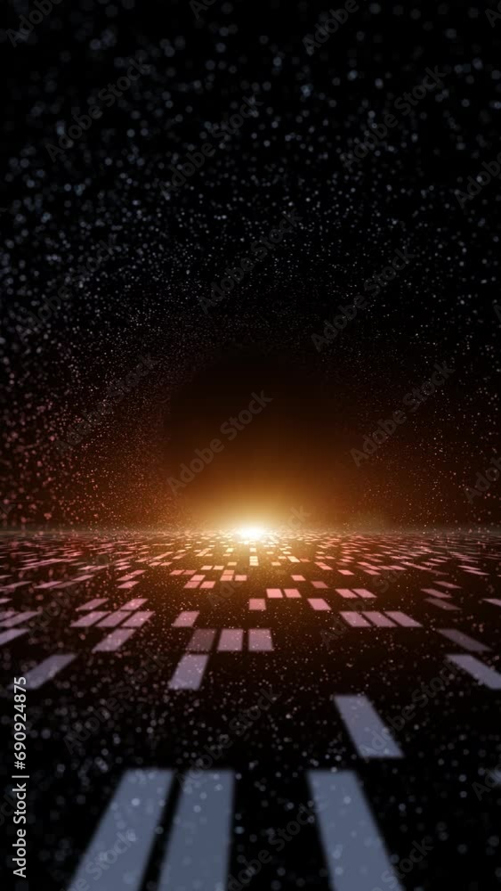 Poster futuristic cyber space road with dotted tunnel loop vertical background.