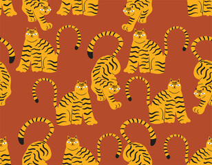 Cute Tiger Seamless pattern with cute wild animals childish.