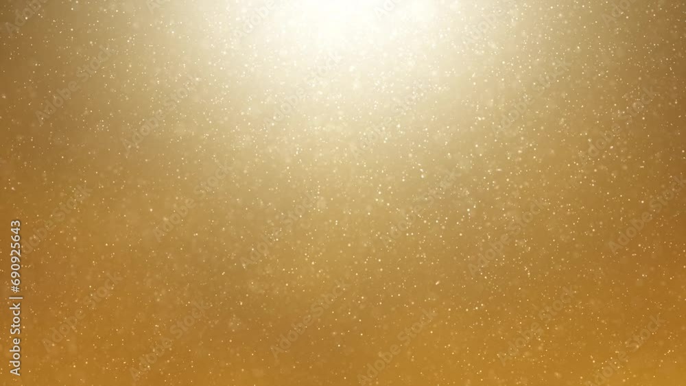Poster loop blurred dots random movement slow motion on gold background.