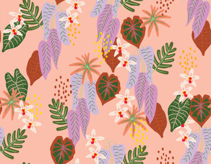 Cute  Jungle. Seamless pattern  Hand drawn vector illustration.