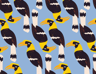 Cute hornbill bird in the jungle  Seamless pattern with cute wild animals childish. Animals safari © MSNTY_STUDIOX