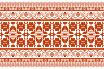 Floral Cross Stitch Embroidery background.geometric ethnic oriental seamless pattern traditional. Aztec style abstract vector. design for texture, fabric, clothing, wrapping, decoration, carpet.