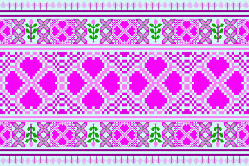 Floral Cross Stitch Embroidery background.geometric ethnic oriental seamless pattern traditional.Aztec style abstract vector.design for texture,fabric,clothing,wrapping,decoration,carpet.