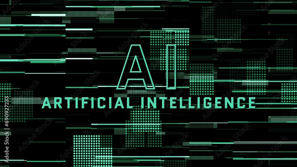 Poster ai artificial intelligence on digital background - green pattern pixel background from digital data 
