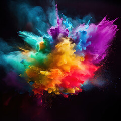 Obraz na płótnie Canvas Multicolored explosion of holi paint powder on black background