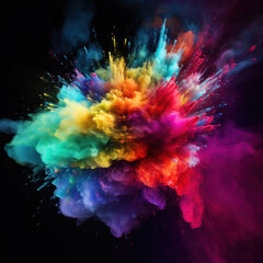 Fototapeta premium Multicolored explosion of holi paint powder on black background