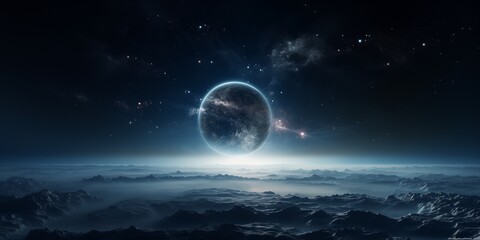 Unimaginable space landscape with planets and stars