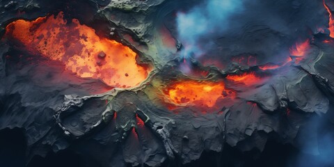 top down flat view to dramatic volcanic landscape