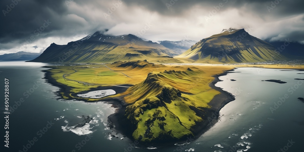 Wall mural top view to dramatic iceland landscape from drone