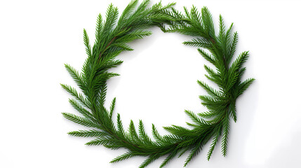 Fototapeta na wymiar A green wreath of fir branches on a white background with a place for a text or a logo in the center
