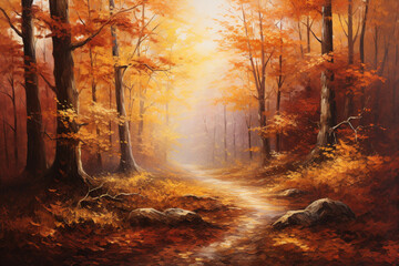 autumn forest, oil painting
