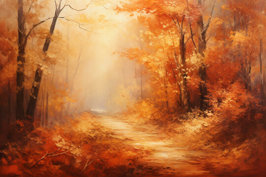 autumn forest, oil painting