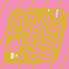 Cute forest doodle maze with butterfly, tree. Botanical puzzle for kids, children. Funny cartoon style labyrinth with adorable characters