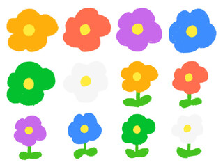 子どもがクレヨンで描いたような手書き風の可愛い花のセット
