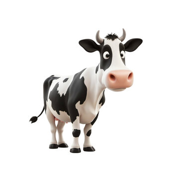 cute black and white cartoon cow isolated on transparent background
