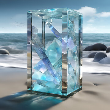 3d render of christals near the sea