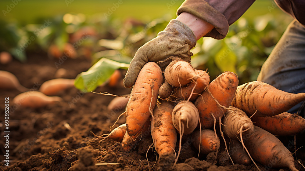 Wall mural sweet potato harvest. sweet potato farm