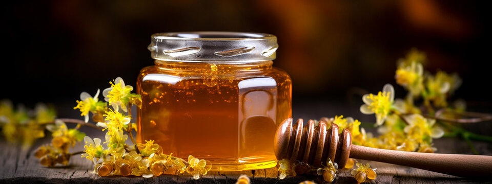 bee honey from linden on a wooden background