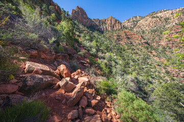 hiking the grandview trail in the grand canyon national park, arizona, usa