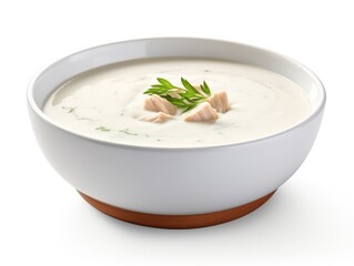 Cream of chicken soup isolated on white background