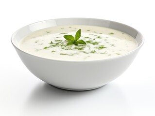 Cream of chicken soup isolated on white background