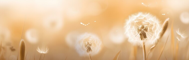 Dandelions in the field are a delicate airy color, peach fuzz.